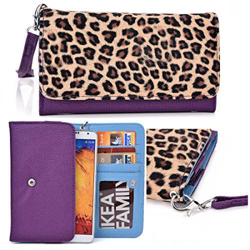 Kroo Samsung Galaxy A5 (2016), A7 A7 Duos, E5 E7, J5 Purple Leopard Wallet Case with Strap and Coin Pocket