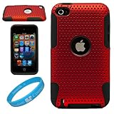 Metallic Red Protective Rubberized Crystal Hard Snap-on Case and Black Silicone Gel Skin for Apple iPod Touch 4th Gen (8GB, 16GB, 32GB, 64GB) also compatible with iPod Touch 5th Gen