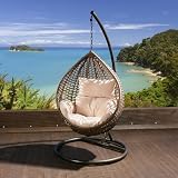 Luxury Garden Hanging Chair Brown Mix Rattan Cream Cushion and Raincover
