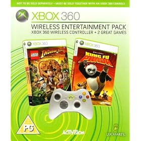 Xbox 360 Wireless Entertainment Pack (includes Xbox 360 Wireless Controller and Two Xbox 360 Games: Lego Indiana Jones, Kung Fu Panda) Xbox 360 Console Sold Separately Xbox 360 Wireless Entertainment Pack (includes Xbox 360 Wireless Controller and Two Xbox 360 Games: Lego Indiana Jones, Kung Fu Panda) - Xbox 360 Console Sold Separately