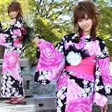 浴衣 セット 新作 2012 変わり織り女性浴衣3点セット「黒地にピン...