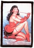 Bettie Page - Red Devil Pose in Fishnets - Printed Sew On Patch (Betty Page)