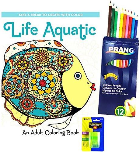 Prang Colored Pencils With Life Aquatic &amp; Animal Kingdom Adult Coloring Books Plus Pencil Sharpener