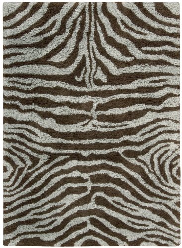 Nourison Shaggy Zebra Aqua/Brown 5.0-Feet by 7.0-Feet Polyacrylic-Blend Shag Rug