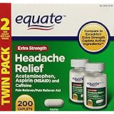 Extra Strength Headache Relief Twin Pack, 200ct, By Equate, Compare to Excedrin Extra Strength Caplets