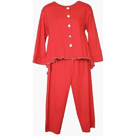 RocketWear Women's Funny Face Red Long Sleeve Cotton Knit Capri Pajamas/Loungewear