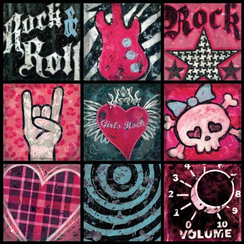 Oopsy daisy I Love Rock and Roll Girl Guitar Star Trio Stretched Canvas Wall Art by Aaron Christensen, 39 by 13-Inch