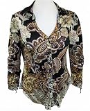 Boho Chic Tie Down Long Sleeves, Spread Collar, Button Front Fashion Top, Tapered Bottom - Paisley Print