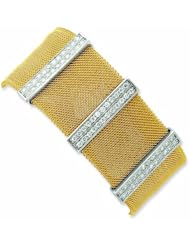 Stainless Steel & Sterling Silver CZ Gold-Plated Mesh Bangle