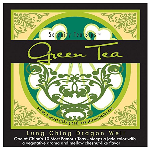 Serenity Tea Sips Lung Ching Dragon Well - 4 oz. loose leaf green tea with a vegetative aroma and chestnut notes