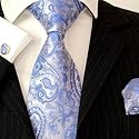 Paul Malone Krawatten Set 3tlg blau paisley Seidenkrawatte + Manschettenknöpfe + Einstecktuch
