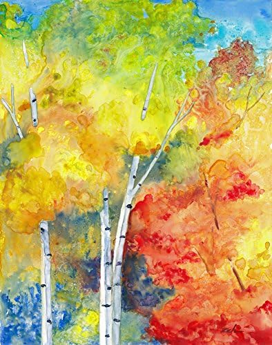 Autumn Birch Trees Painting Janet Zeh 11x14 Unframed Watercolor