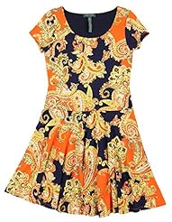 Dropped   Waistline Paisley Elastane/Nylon/Viscose Cap Sleeves Bateau Neck  Dress