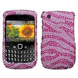 Sparkling Pink with Hot Pink Zebra Strip Full Diamond Rhinestone Snap on Hard Skin Cover Case for Blackberry Curve 8520 8530