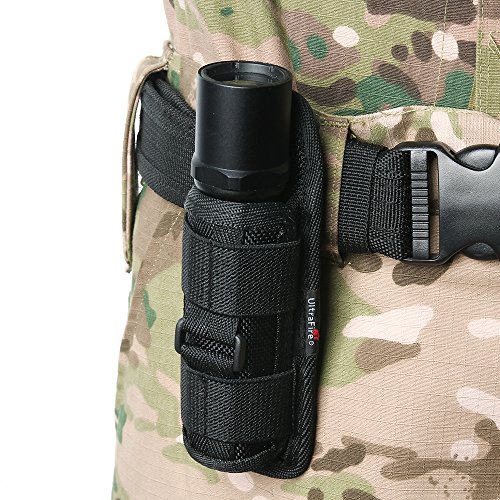 UltraFire 402# Elastic Nylon Flashlight Holster Pouch Case Cover Skin Molle with 360 Degrees Rotatable Belt Clip for WF-502B XML T6 L2 C8 Flashlight Black