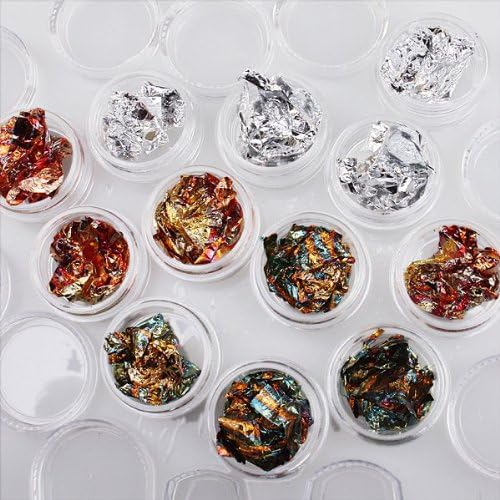 12 Gold Silver Copper Foil Paillette Chip Nail Art Tips Decoration UV Gel Case
