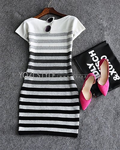 ニットワンピース ボーダー柄 ストライプ スウェット モノトーン スリム ワンピース ドレス フォーマル オールインワン コンビネゾン チュニックシャツ セットアップ カジュアル レディース 美脚 K-328