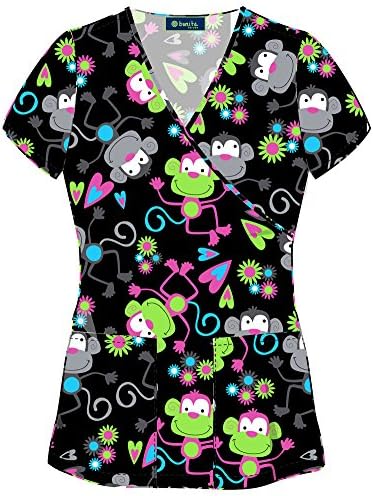 Bonita Scrubs 'Viva Mock Wrap Print Top' Scrub Top Monkey Around Small
