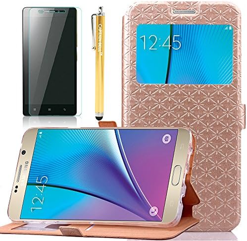 Galaxy Note 5 Case,Note 5 Case,Captain Bell,[Flip Cover]Pu Leather Stand Wallet Case for Samsung Galaxy Note 5 [Window View Series] Champagne