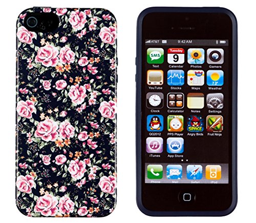 iPhone 5 / 5S Case, DandyCase PERFECT PATTERN *No Chip/No Peel* Flexible Slim Case Cover for Apple iPhone 5 / 5S - LIFETIME WARRANTY [Vintage Pink & Navy Floral]