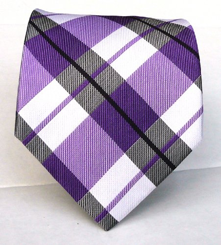 100% Silk Woven Violet Plaid Tie