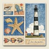 NAUTICAL Coastal Collage LIGHTHOUSE New Stone Coaster Set of 4