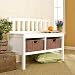 SEI White Bench With Brown Rattan Baskets