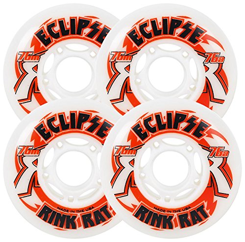 RINK RAT Wheels 72mm 76a ECLIPSE 4-Pack White/Red Inline Indoor Hockey