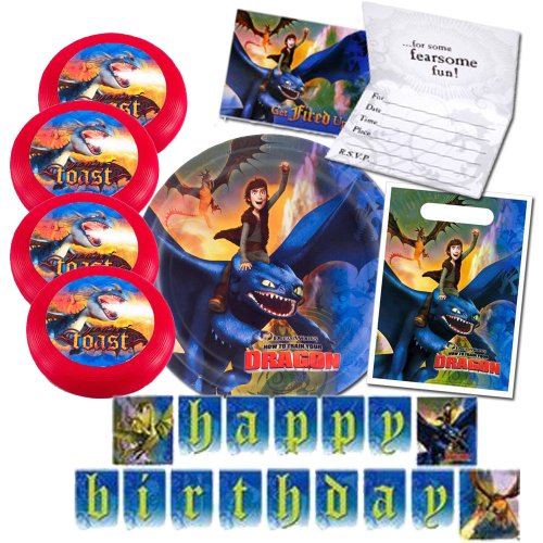 How to Train Your Dragon Party Invitations - 5 items party pack- plates, invitations, treat sacks, birthday banner, party favors