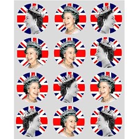 12 Queen Elizabeth II Royal Diamond Jubilee cupcake toppers 40mm pre - cut