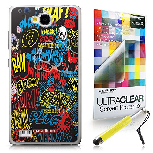 CASEiLIKE Comic Captions Black 2915 Ultra Slim Bumper Snap-on case back cover for Huawei Honor 3C +Screen Protector +Retractable Stylus Pens (Random Color)