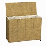 Whitney Design ML-6445 Woven-Seagrass Triple Laundry Sorter with Casters and 3 Removable Bags