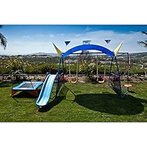 Hot Sale IronKids Premier 300 Metal Swing Set Trampoline with Spinner and UV Protective Sunshade