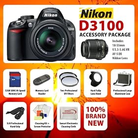 Nikon D3100 14.2MP Digital SLR Camera with 18-55mm f/3.5-5.6 AF-S DX VR Nikkor Zoom Lens With Pro Nikkor Accessory Package Kit Includes Pro HD Protective UV Filter, 32GB High Speed Error Free Memory C