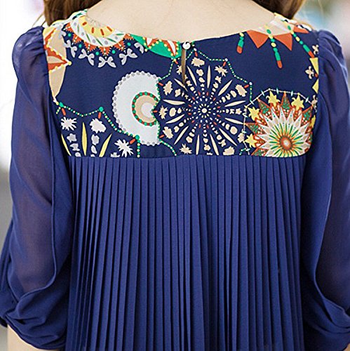VonFon Women Floral Print Loose Plus Size Back Pleated Chiffon Blouse Tops