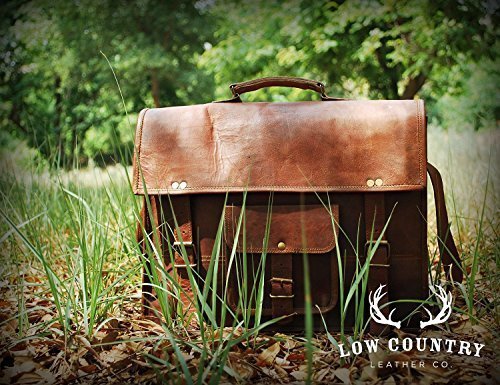 Hlc Leather 15 Inch Laptop Vintage Look Leather Messenger Briefcase Satchel Office Mens Handmade Bag
