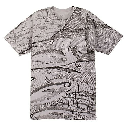 Guy Harvey Massive Etching Allover Print T-Shirt GREY Md