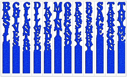 Vertical Glitter Herb Plant Garden Stakes Laser-cut Acrylic 08in Blue Set of 12 (Same Color)