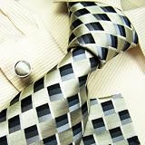 NEW Y&G Designer Hand Made Black Green Checkers 100% Jacquard Woven Pure Silk Mens Neck Tie Neckwear and Cuff Links Cufflinks and Handkerchiefs Set H3002