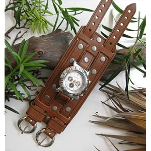 THE "BRIDGER" 3" AGED BROWN LEATHER RIVET WATCHBAND / WRISTBAND