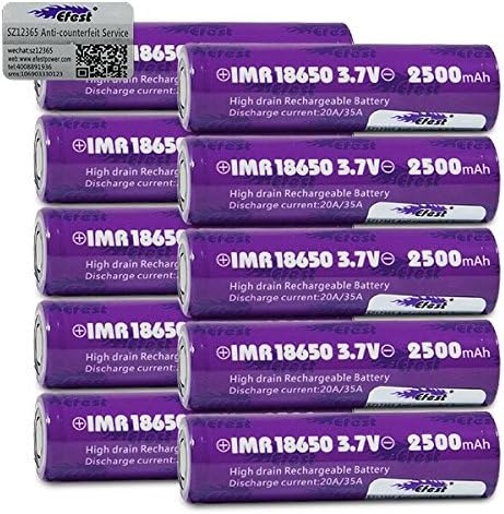 10 Efest Purple IMR 18650 2500mAh 35A 3.7v Rechargeable Flat Top Batteries