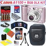 Canon PowerShot A1100IS 12.1 MP Digital Camera (Pink) + 8GB Deluxe Accessory Kit