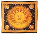 Alterras - 100% Baumwolle-Dekortuch: Sonne und Mond - gelb (LxB: 220x210cm)