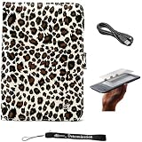 Leopard Print on Premium Nylon Flip Portfolio Protection Cover Case for Amazon Kindle 3 ( WiFi - 3rd Generation ) * Includes Anti Glare Screen Protector Guard * Includes a USB Data Sync Cable for Kindle 3