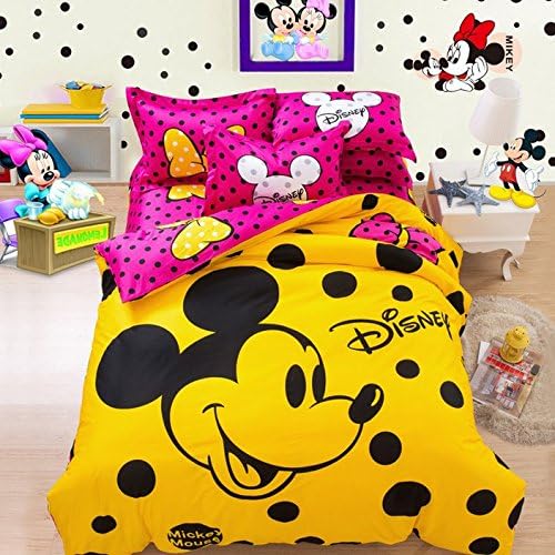 4 Piece Bedding Sets, Fashion Mickey Mouse Bedding Ensembles, Black Dot Bed Sets, Classy Soft Cotton Bed Set, Full/Queen Size, Quilt Cover 80x91 inches (200x230cm)