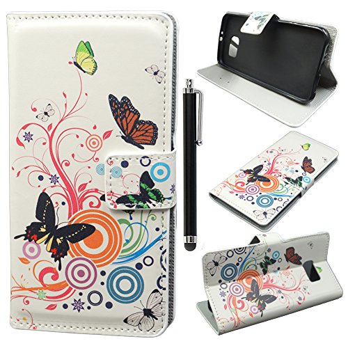 Galaxy S6 Flip Case,Samsung Galaxy S6 Cover,Samsung Galaxy S6 Wallet Case,Qbily Printed Flowers Blossom Butterfly PU Leather Cases Covers Scratch-Resistant Soft Inner Shell Back Cover Book Style Flip Case with Stand Magnetic Closure Buckle Credit ID