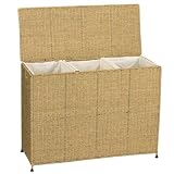 Household Essentials ML-6445 Woven-Seagrass Triple Laundry Sorter with Casters and 3 Removable Bags