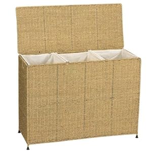 Household Essentials Woven Seagrass Triple Laundry Sorter with Removable Bags