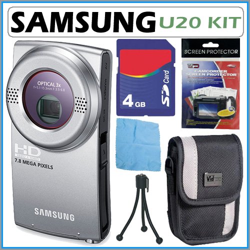Samsung HMX-U20 Ultra-Compact Full-HD Camcorder with 3x Optical Zoom and 2-inch LCD in Silver + 4GB Accessory Kit Samsung HMX-U20 Ultra-Compact Full-HD Camcorder with 3x Optical Zoom and 2-inch LCD in Silver + 4GB Accessory Kit