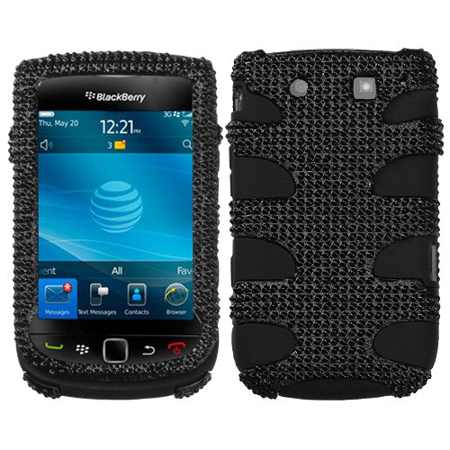 Fish Bone Protector Skin Hybrid Snap On Gel Cover (Faceplate) Cell Phone Case for RIM BlackBerry Torch 9800 AT&T - Black Diamante/Black Fish Bone Protector Skin Hybrid Snap On Gel Cover (Faceplate) Cell Phone Case for RIM BlackBerry Torch 9800 AT&T - Black Diamante/Black